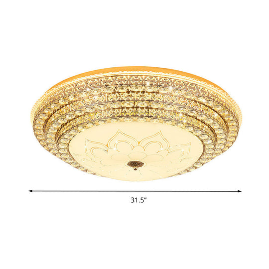 Round Crystal LED Flush Mount Ceiling Light Fixture, White, 3 Color Options, Remote Control Dimming, 23.5"/31.5" Width