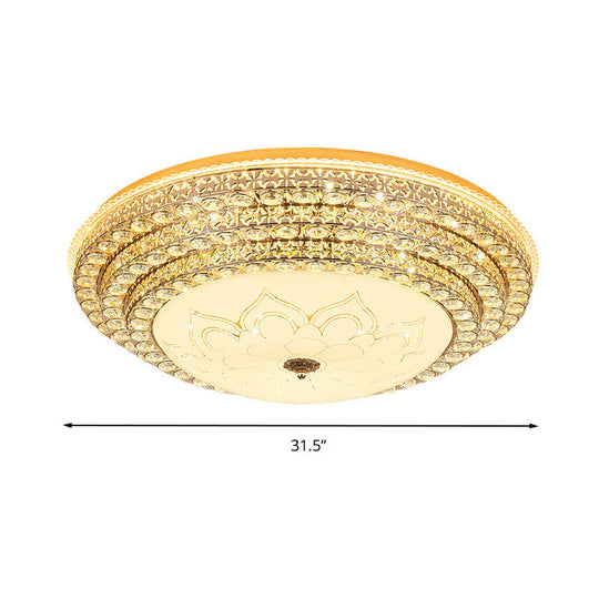 Round Crystal Led Flush Mount Ceiling Light Fixture White 3 Color Options Remote Control Dimming