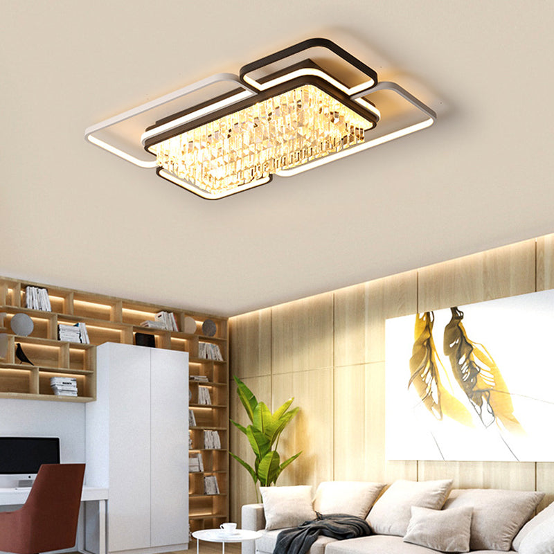 35.5/41 W Geometric Flush Mount Crystal Led Living Room Light - Black & White Stepless Dimming