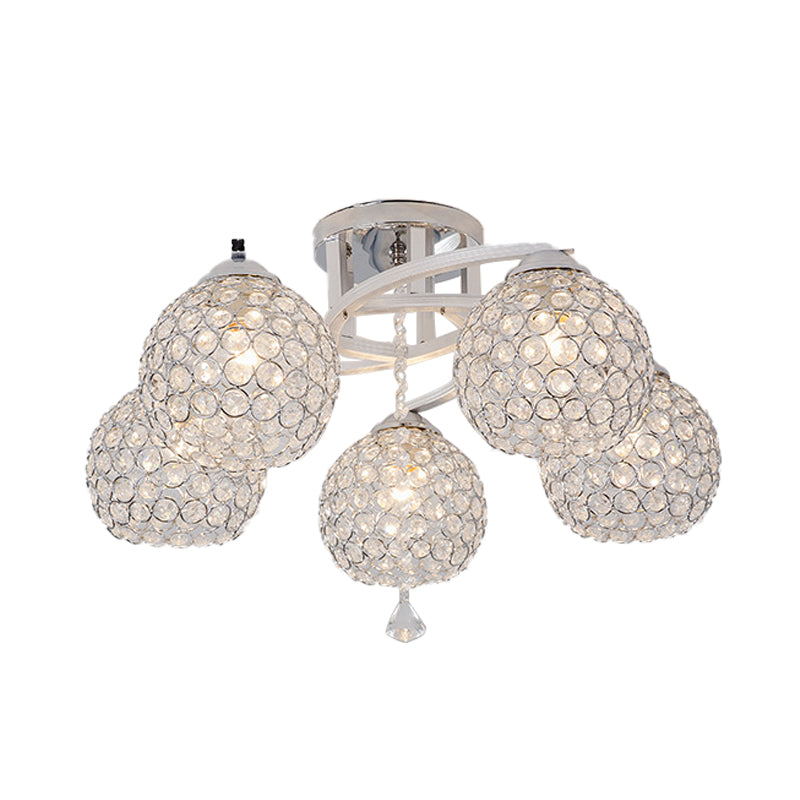 Sleek Crystal Semi-Flush Mount Light Fixture for Living Room - 3/5 Lights Globe, Simple Chrome Design