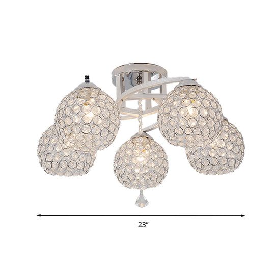 Sleek Crystal Semi-Flush Mount Light Fixture for Living Room - 3/5 Lights Globe, Simple Chrome Design