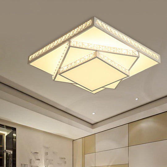 Contemporary Geometric Crystal Ceiling Light with Remote Control Dimming - LED Flush Mount, Multiple Sizes, 3 Color Modes - White Light, 16"/19.5"/23.5" W