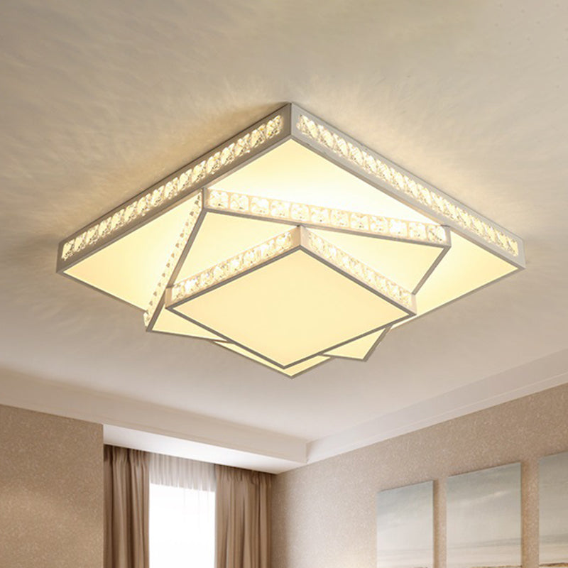 Contemporary Geometric Crystal Ceiling Light With Remote Control Dimming - Led Flush Mount Multiple