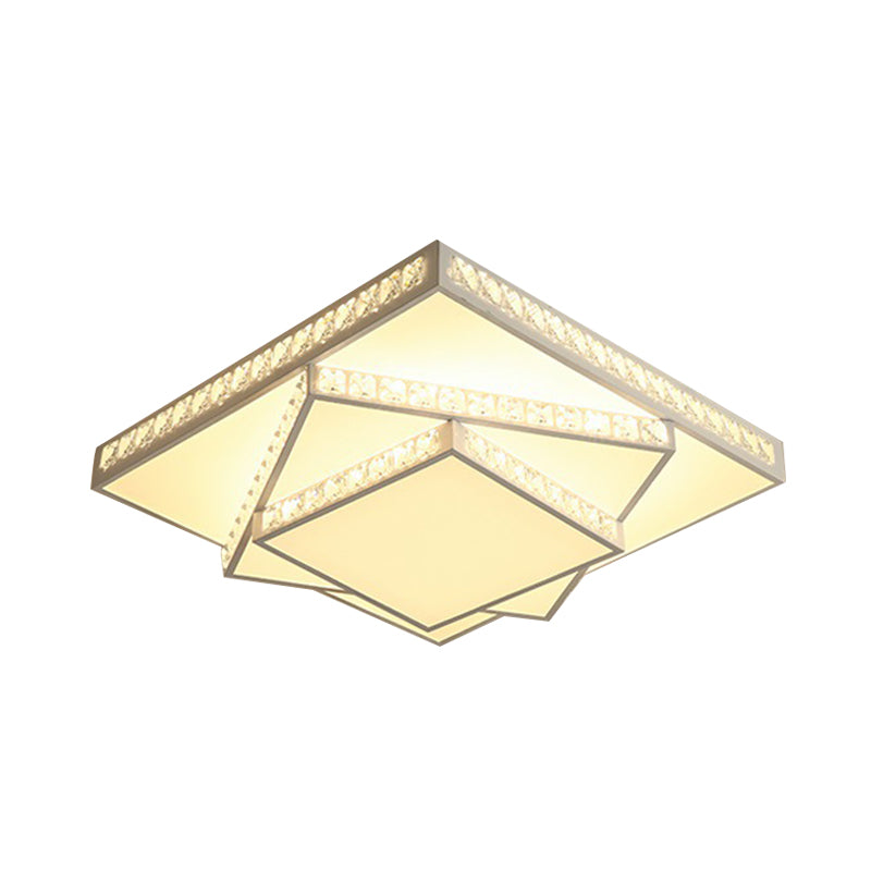 Contemporary Geometric Crystal Ceiling Light with Remote Control Dimming - LED Flush Mount, Multiple Sizes, 3 Color Modes - White Light, 16"/19.5"/23.5" W