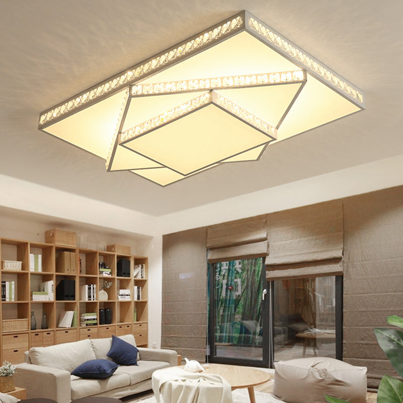 Contemporary Geometric Crystal Ceiling Light With Remote Control Dimming - Led Flush Mount Multiple