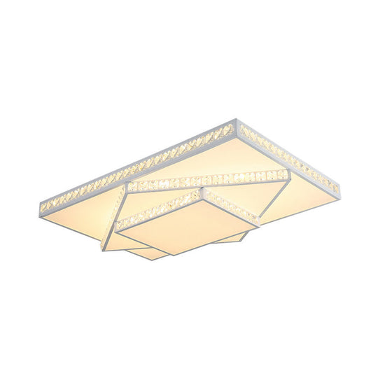 Contemporary Geometric Crystal Ceiling Light with Remote Control Dimming - LED Flush Mount, Multiple Sizes, 3 Color Modes - White Light, 16"/19.5"/23.5" W