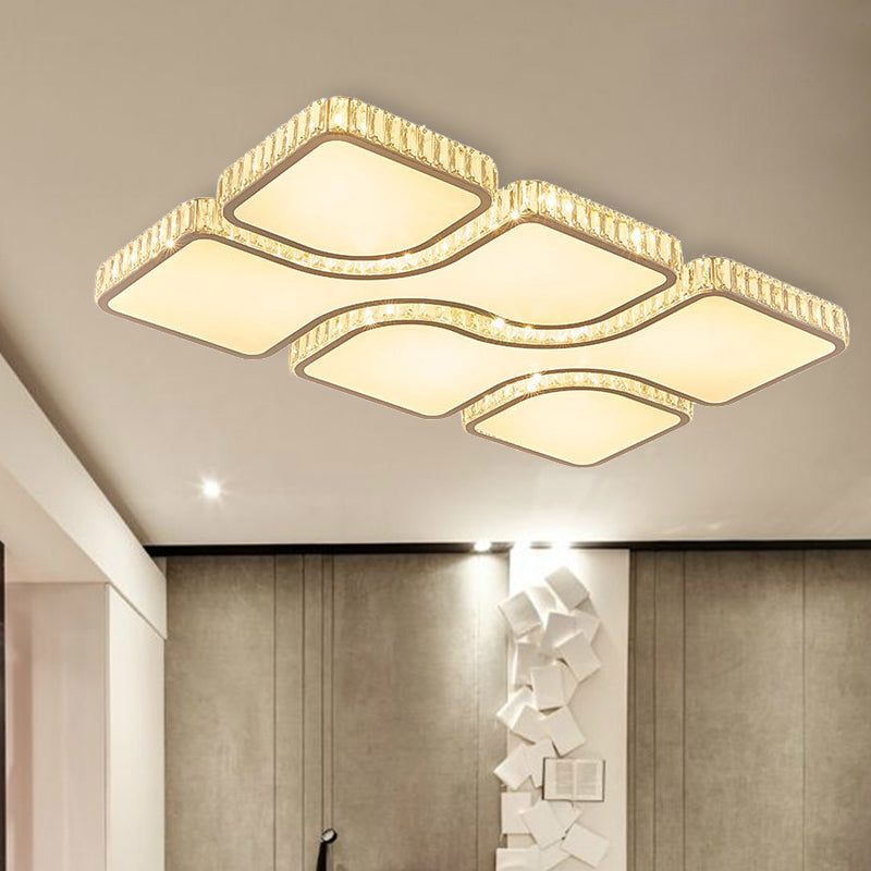 Contemporary Geometric Crystal Block Ceiling Light - Led Flush Mount 16/16.5/35.5 W White/3 Color