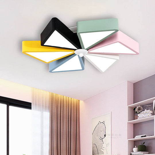 19.5"/23.5" Modern Acrylic LED Flushmount Light - Windmill Design, Blue & Pink Ceiling Lighting, Remote Control Dimming/3 Color Light Options