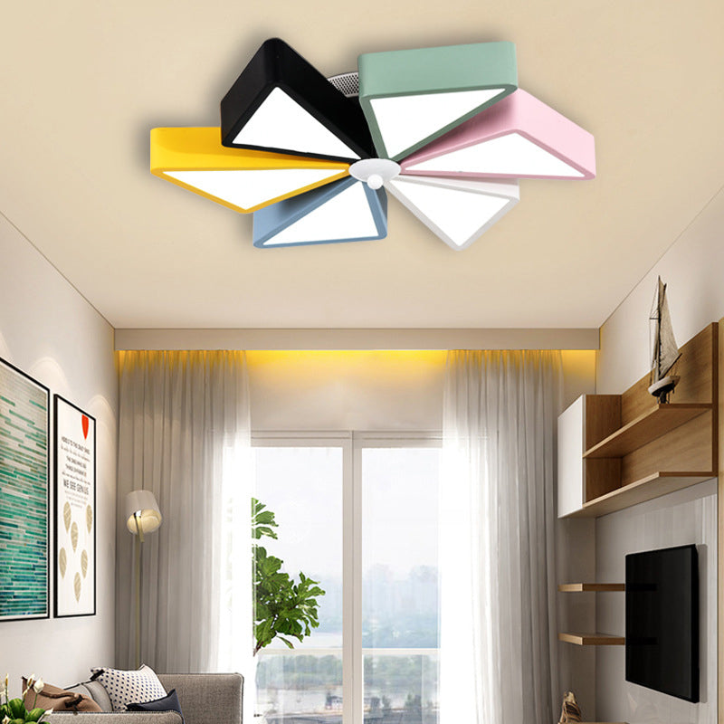 19.5"/23.5" Modern Acrylic LED Flushmount Light - Windmill Design, Blue & Pink Ceiling Lighting, Remote Control Dimming/3 Color Light Options