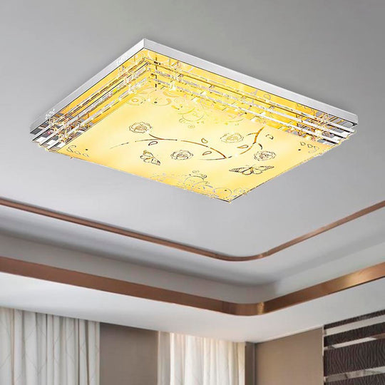 Contemporary Led Flush Mount Light - Rectangle/Square Shape With Crystal Rod And Acrylic Shade