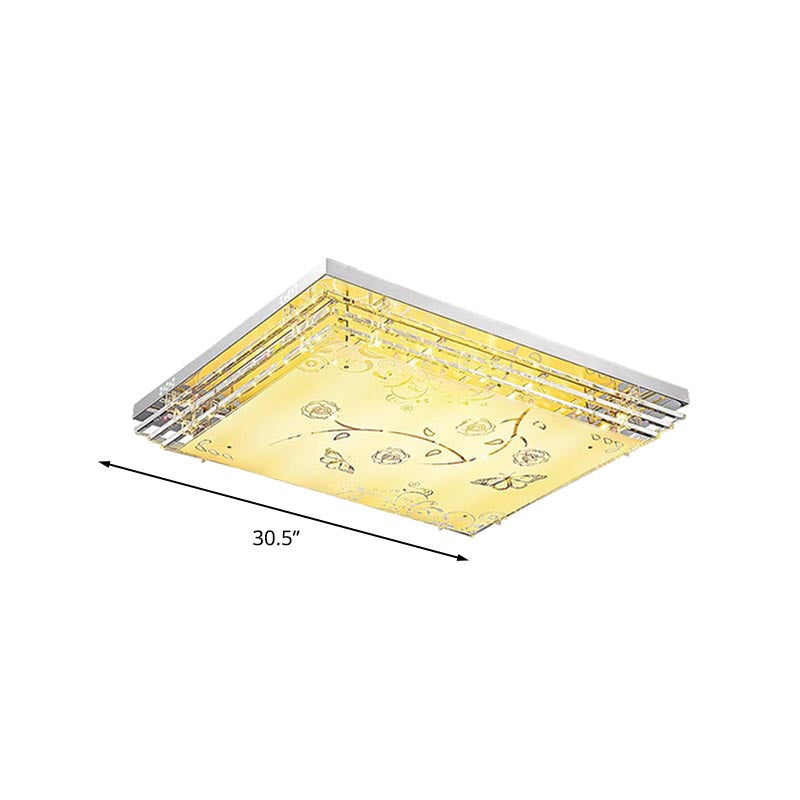 Contemporary Led Flush Mount Light - Rectangle/Square Shape With Crystal Rod And Acrylic Shade