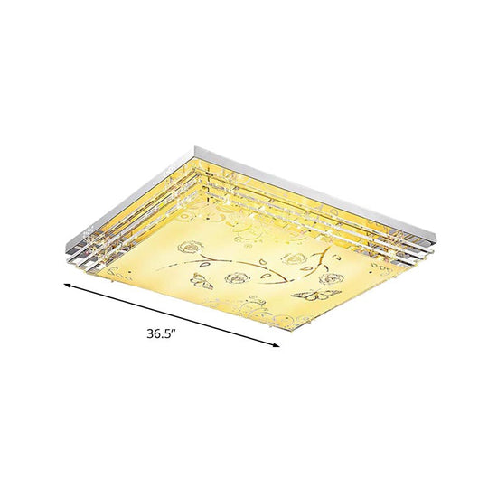 Contemporary Led Flush Mount Light - Rectangle/Square Shape With Crystal Rod And Acrylic Shade