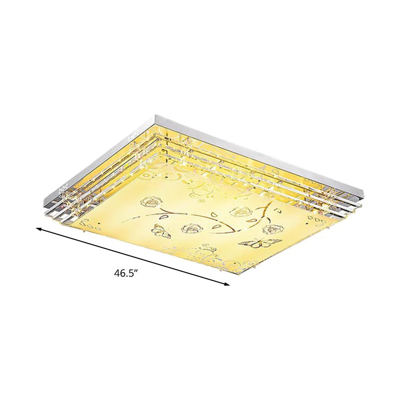 Contemporary Led Flush Mount Light - Rectangle/Square Shape With Crystal Rod And Acrylic Shade