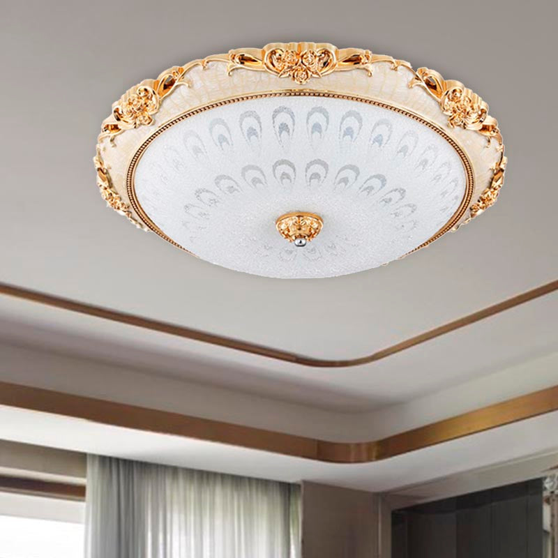 Dome Flush Mount LED Ceiling Light in Modern White Glass - 8"/12"/16" Wide - Gold/Silver Finish - White/3 Color Light Option