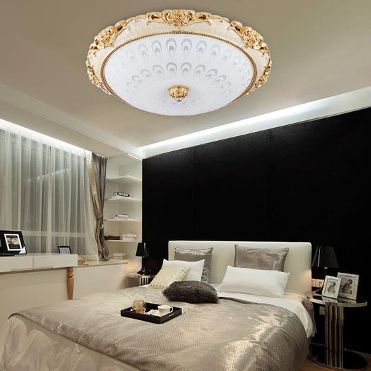 Dome Flush Mount LED Ceiling Light in Modern White Glass - 8"/12"/16" Wide - Gold/Silver Finish - White/3 Color Light Option