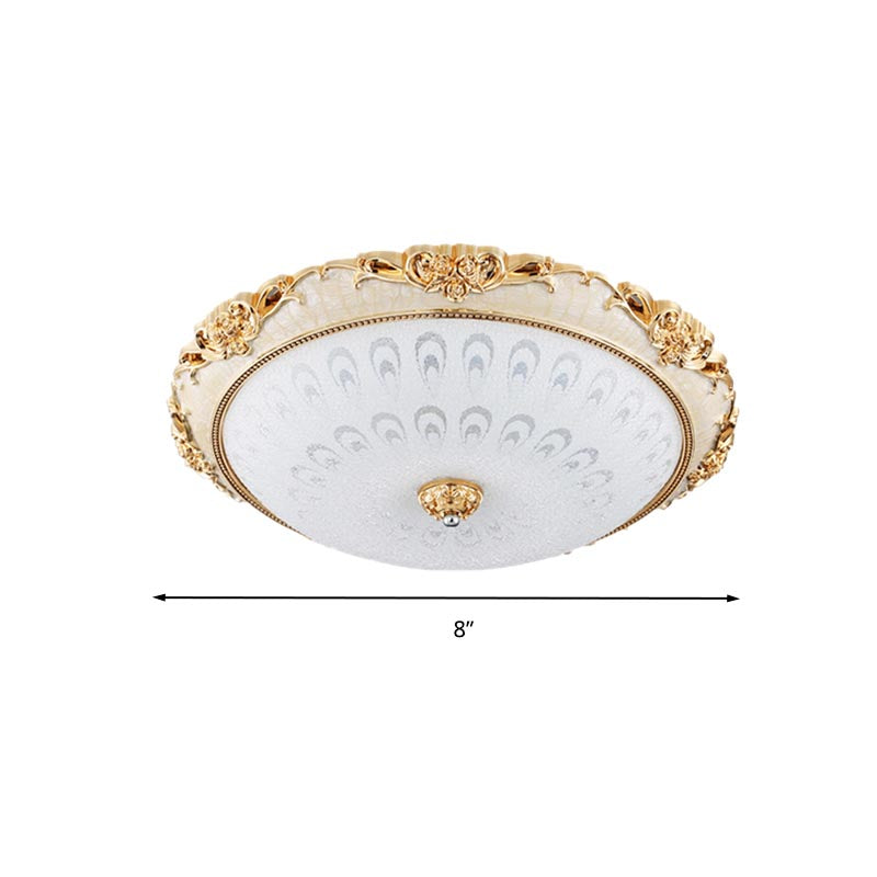 Dome Flush Mount LED Ceiling Light in Modern White Glass - 8"/12"/16" Wide - Gold/Silver Finish - White/3 Color Light Option