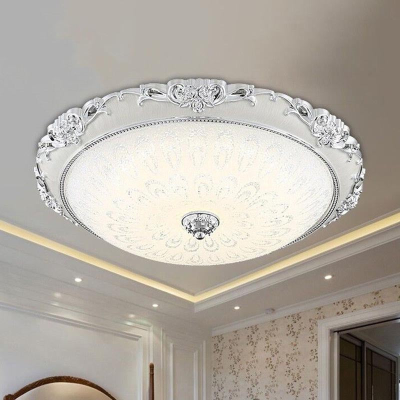 Dome Flush Mount LED Ceiling Light in Modern White Glass - 8"/12"/16" Wide - Gold/Silver Finish - White/3 Color Light Option