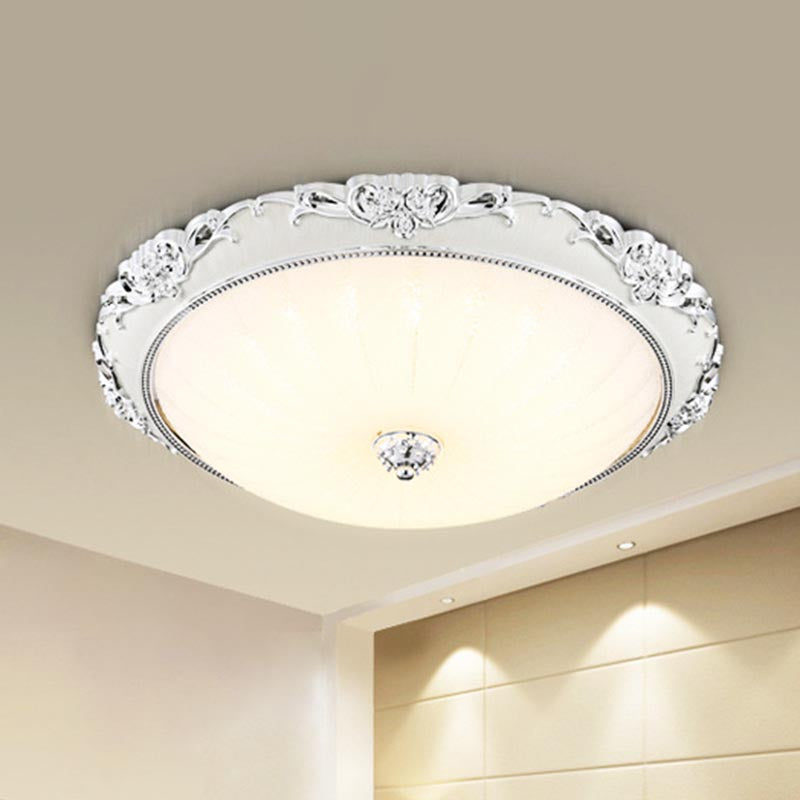 Dome Flush Mount LED Ceiling Light in Modern White Glass - 8"/12"/16" Wide - Gold/Silver Finish - White/3 Color Light Option