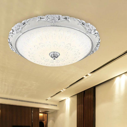 Dome Flush Mount LED Ceiling Light in Modern White Glass - 8"/12"/16" Wide - Gold/Silver Finish - White/3 Color Light Option