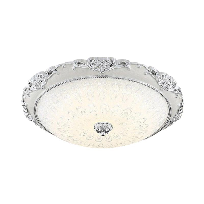 Dome Flush Mount LED Ceiling Light in Modern White Glass - 8"/12"/16" Wide - Gold/Silver Finish - White/3 Color Light Option