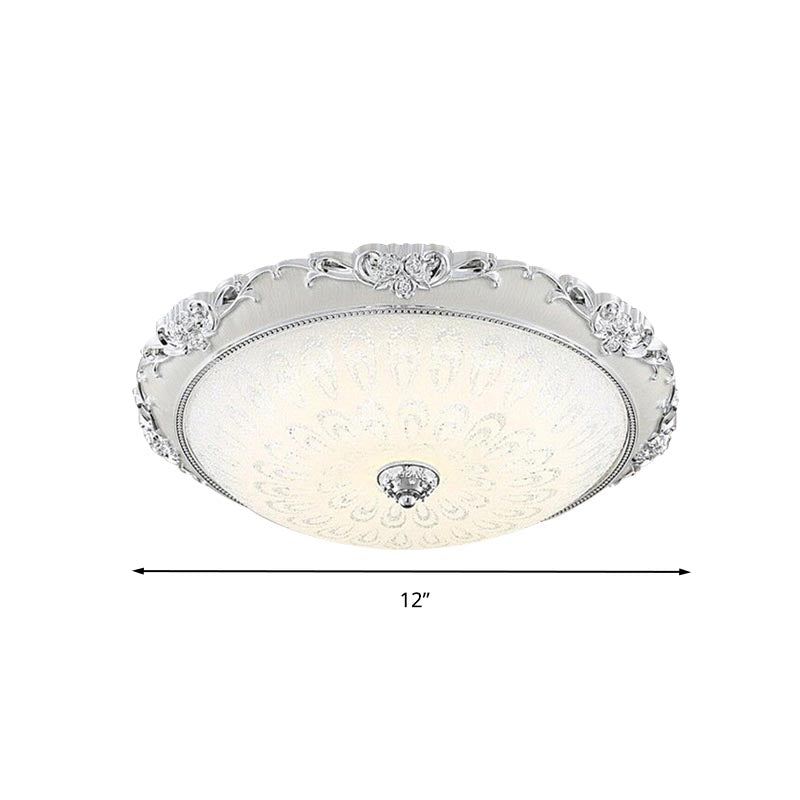 Dome Flush Mount LED Ceiling Light in Modern White Glass - 8"/12"/16" Wide - Gold/Silver Finish - White/3 Color Light Option