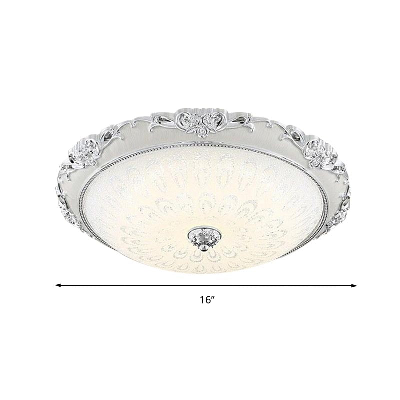 Dome Flush Mount LED Ceiling Light in Modern White Glass - 8"/12"/16" Wide - Gold/Silver Finish - White/3 Color Light Option