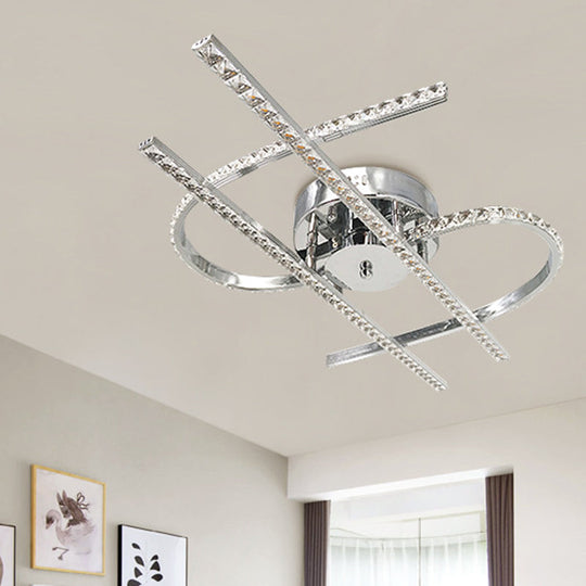 Crystal LED Chrome Semi Flush Mount Bedroom Light in Warm/White Light