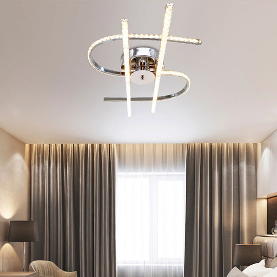 Crystal LED Chrome Semi Flush Mount Bedroom Light in Warm/White Light