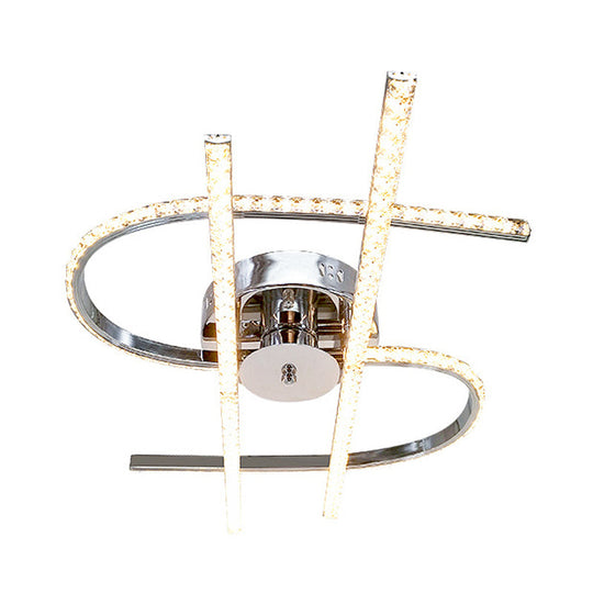 Crystal LED Chrome Semi Flush Mount Bedroom Light in Warm/White Light