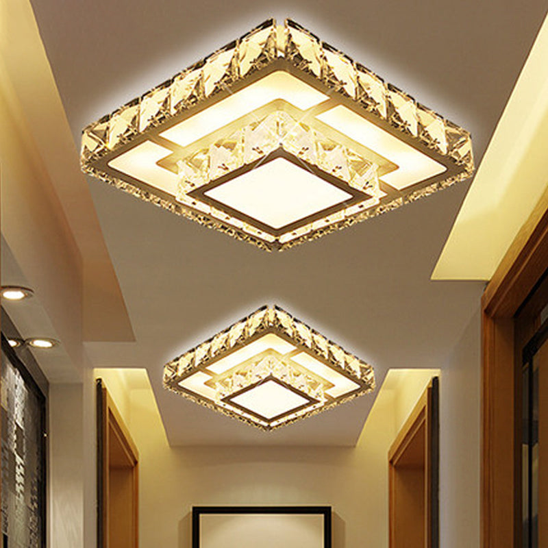 Simple Crystal Square Led Ceiling Light In Warm/White For Corridor - Recessed/Surface Mount