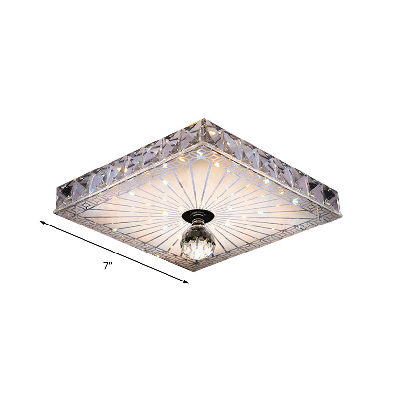 Modern Led Square Flush Mount Lamp - Elegant Crystal Light Fixture For Corridor In Warm/White