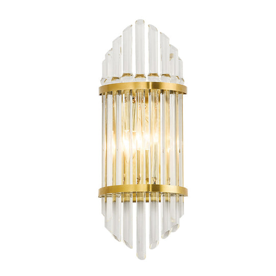 Minimalist Clear Crystal Sconce With Gold Finish - 2 Lights For Elegant Indoor Wall Lighting