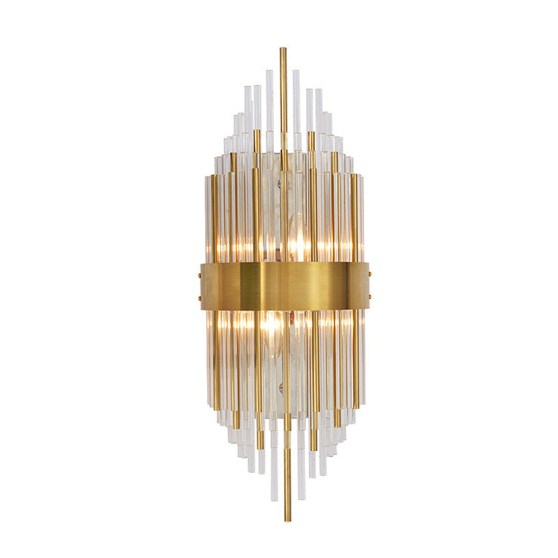 Minimalist Linear Crystal Wall Lamp - 2-Light Sconce In Gold For Indoor Décor