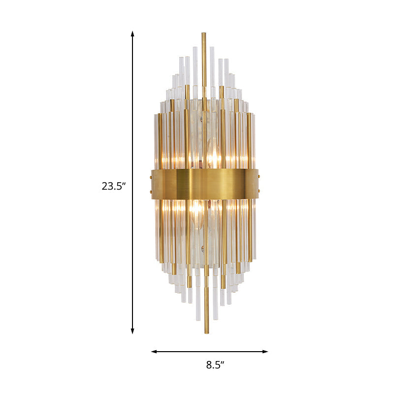 Minimalist Linear Crystal Wall Lamp - 2-Light Sconce In Gold For Indoor Décor