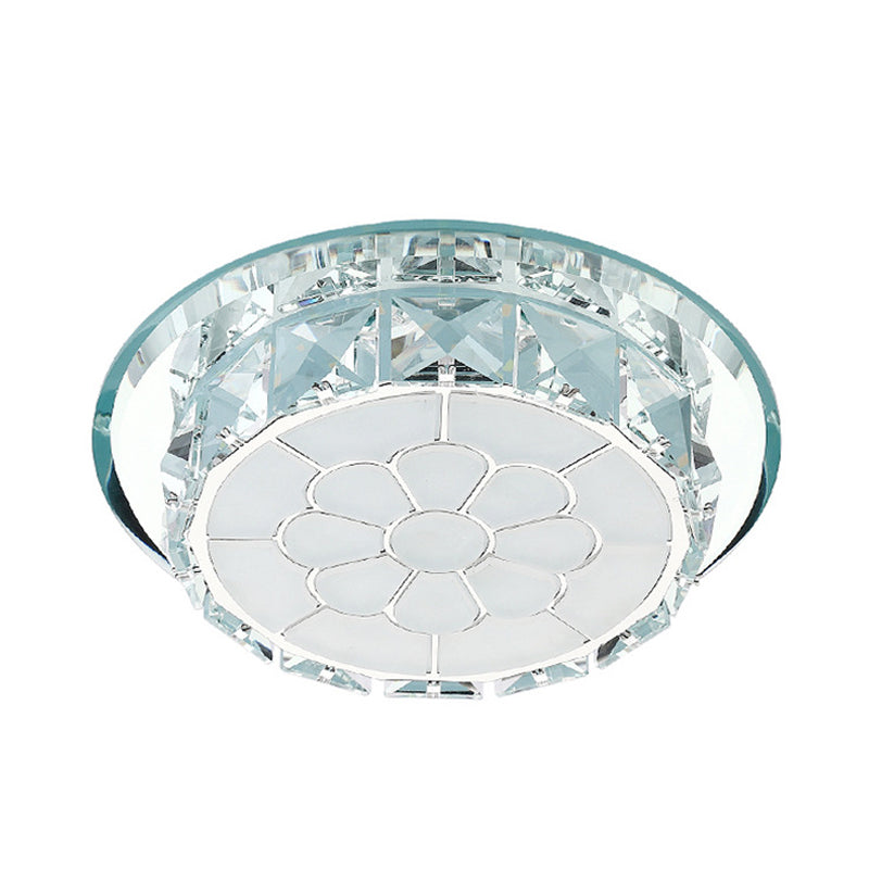 Led Crystal Ceiling Light - Elegant Chrome Floral Design In 3 Options Ideal For Corridors Recessed