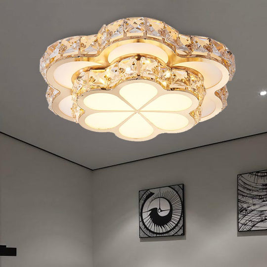 Modern Crystal Block Flower Flush Mount Led Ceiling Light Fixture 10/12/14 W White Recessed/Surface