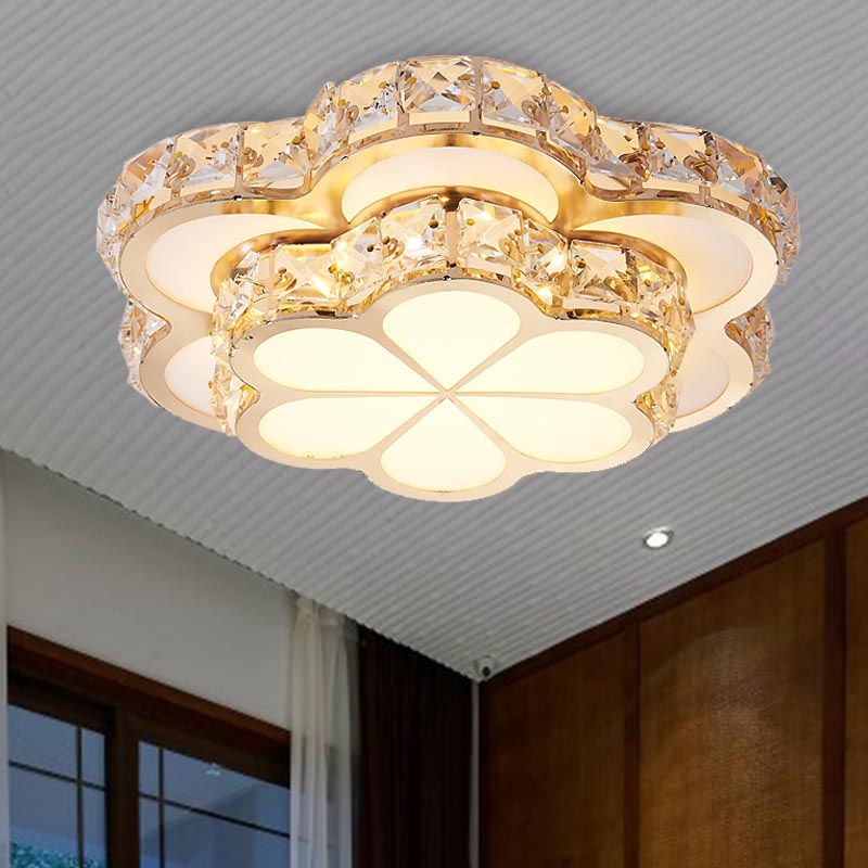 Modern Crystal Block Flower Flush Mount Led Ceiling Light Fixture 10/12/14 W White Recessed/Surface