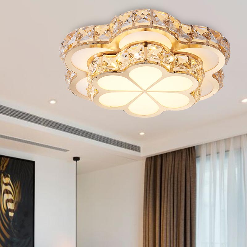 Modern Crystal Block Flower Flush Mount Led Ceiling Light Fixture 10/12/14 W White Recessed/Surface