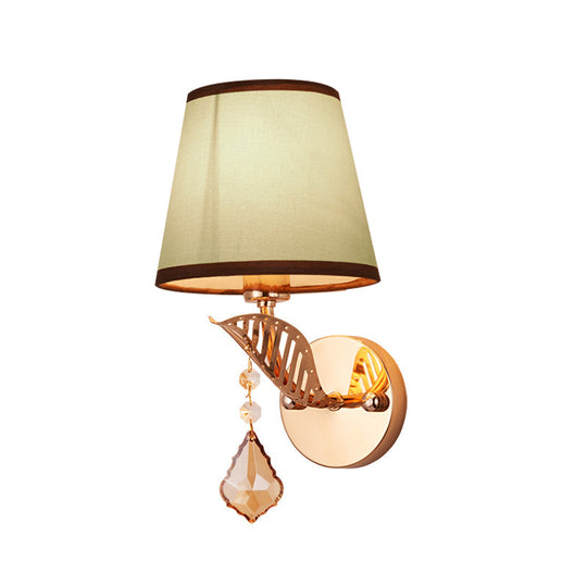 Traditional Bedroom Wall Lamp - Fabric White/Red/Blue Sconce Light With Crystal Drop