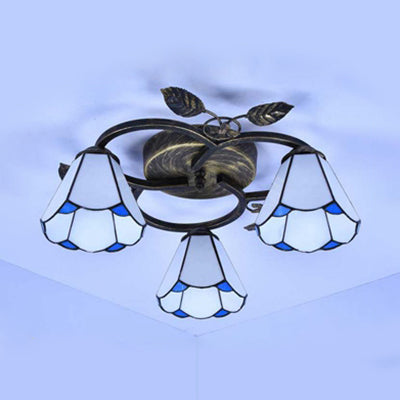 Tiffany Stained Glass Geometric Ceiling Light - Bronze Flushmount with 3 Lights