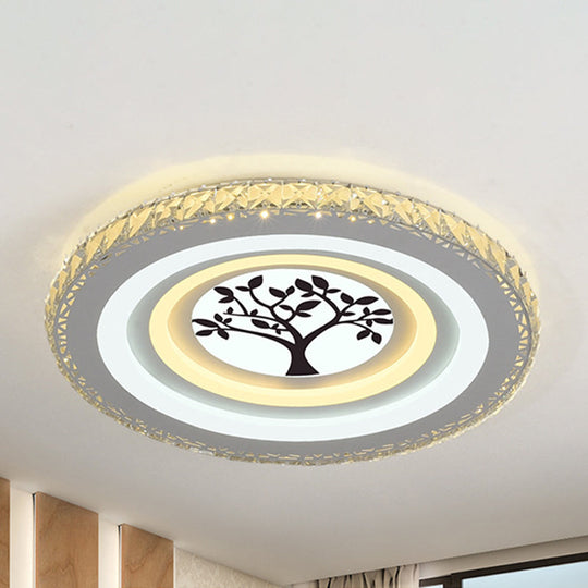 Plafonnier LED en cristal moderne pour salles à manger - Design rond, montage encastré, finition blanche