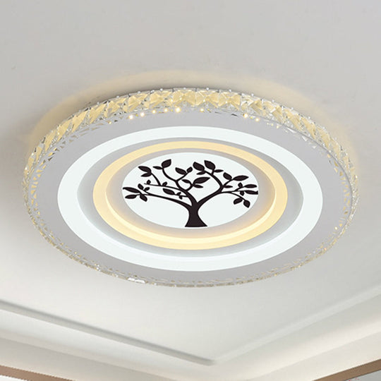 Modern Crystal Led Ceiling Light For Dining Rooms - Round Design Flush Mount White Finish