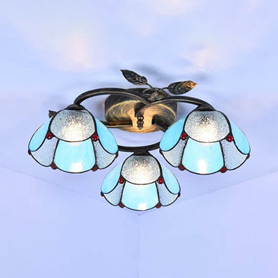 Tiffany Stained Glass Geometric Ceiling Light - Bronze Flushmount with 3 Lights