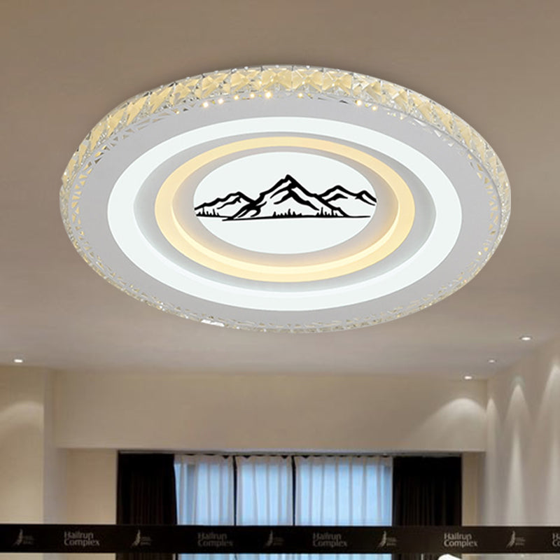 Modern Crystal Led Ceiling Light For Dining Rooms - Round Design Flush Mount White Finish