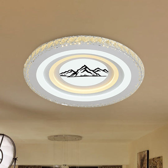 Modern Crystal Led Ceiling Light For Dining Rooms - Round Design Flush Mount White Finish