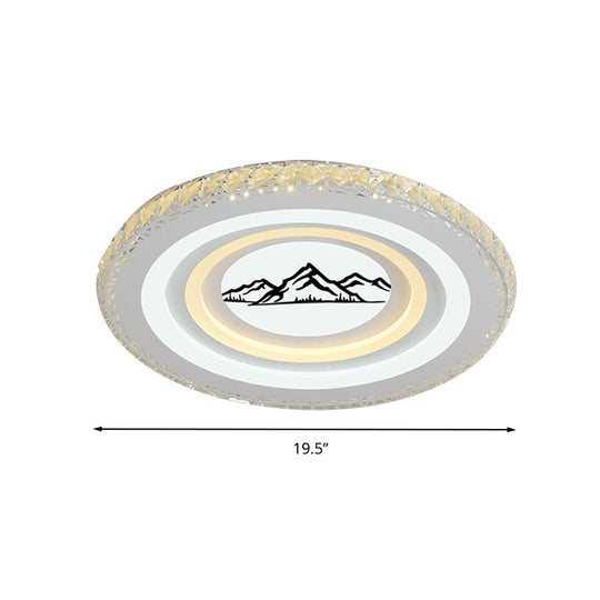 Plafonnier LED en cristal moderne pour salles à manger - Design rond, montage encastré, finition blanche