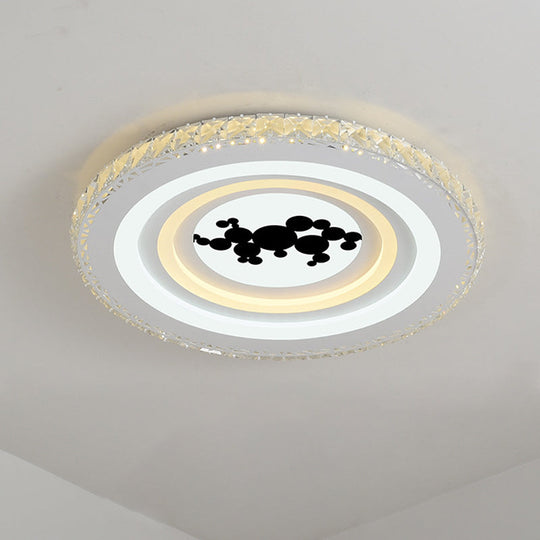 Modern Crystal Led Ceiling Light For Dining Rooms - Round Design Flush Mount White Finish /