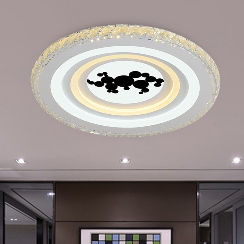 Modern Crystal Led Ceiling Light For Dining Rooms - Round Design Flush Mount White Finish