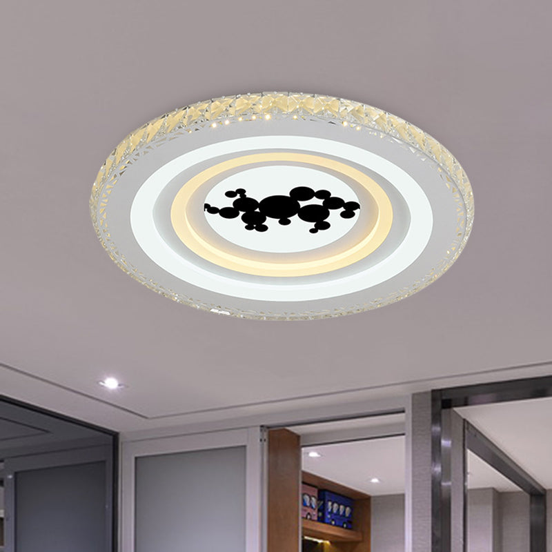 Modern Crystal Led Ceiling Light For Dining Rooms - Round Design Flush Mount White Finish