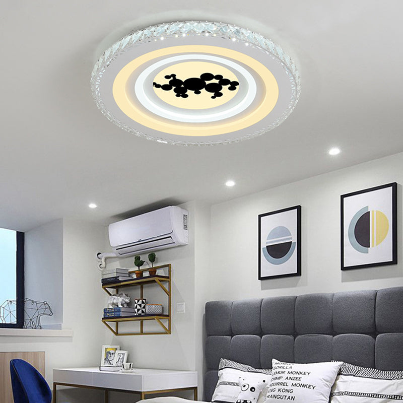 Modern Crystal Led Ceiling Light For Dining Rooms - Round Design Flush Mount White Finish